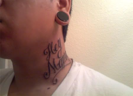 it says "hey mama". this was like an hour after getting it done (it's been a 