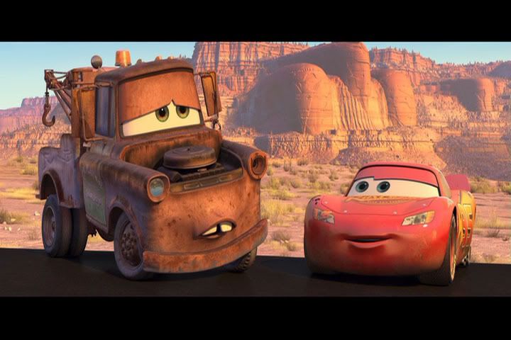 Mater and Lightning McQueen share a moment.