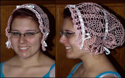 Pink crochet non-baby bonnet