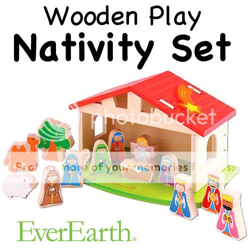 Everearth Nativity Scene Toy Kids Wooden Christmas Story Manger Play Set Display